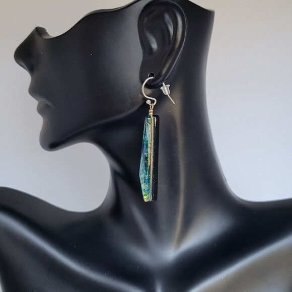 925 Sterling Silver 10 Gold Filled Dichroic Glass Pendant Necklace Earrings Set - Picture 14 of 16